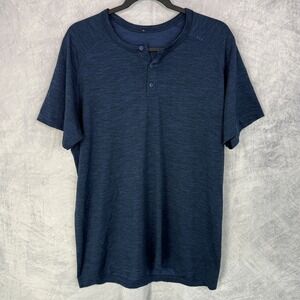 Lululemon Mens Size XL Short Sleeve Metal Vent Tech Henley Shirt Navy Blue